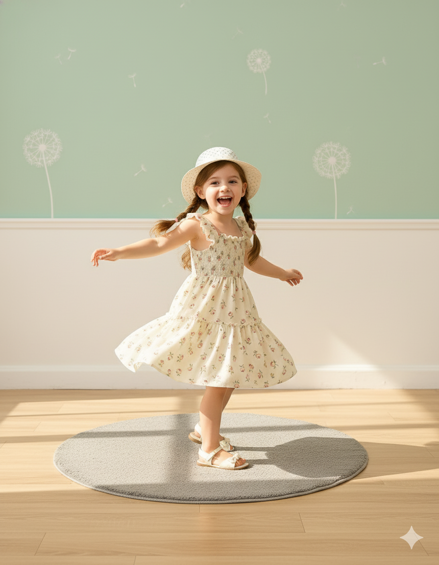 White Floral Printed Flared Sleeve Baby Dress