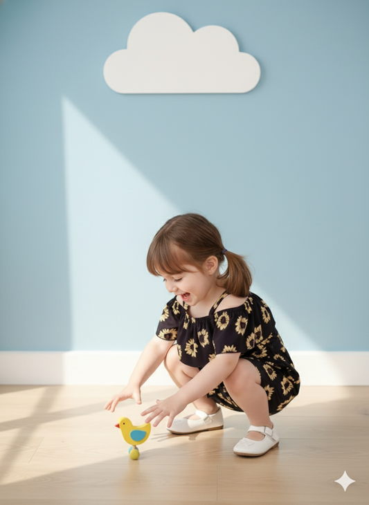 Sunflower Print Off-Shoulder Jumpsuit – Cotton Spandex