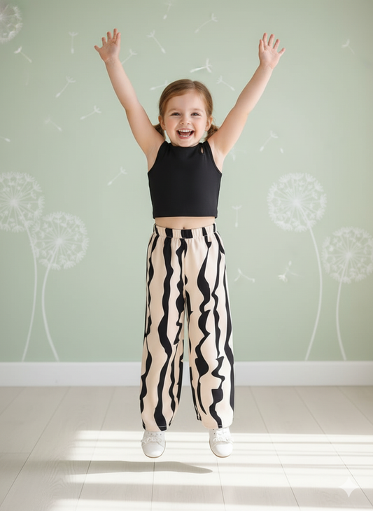 Stylish Abstract Print Pant & Black Crop Top Set – Cotton Spandex