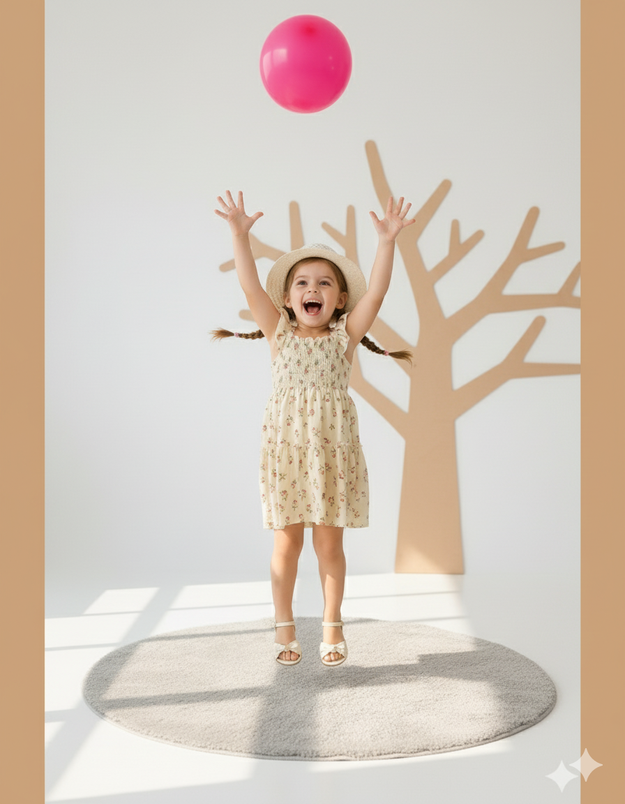 White Floral Printed Flared Sleeve Baby Dress