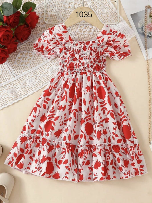 Multi-Color Floral Printed Short Sleeve A-Line Baby Dress
