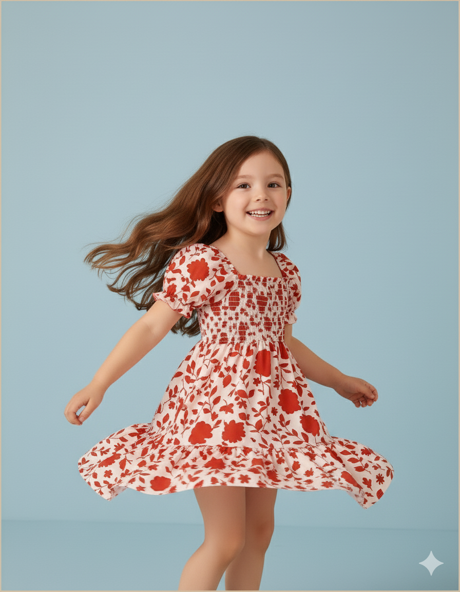 Multi-Color Floral Printed Short Sleeve A-Line Baby Dress