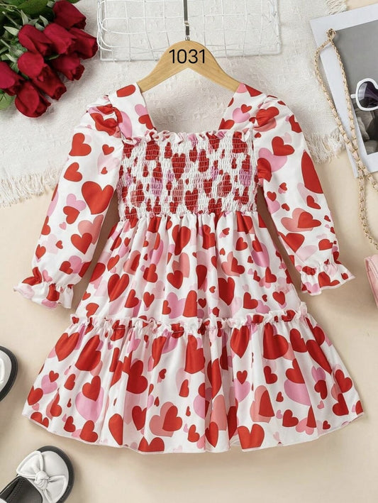 Multicolor Heart Theme Full Sleeve Midi Kids Dress