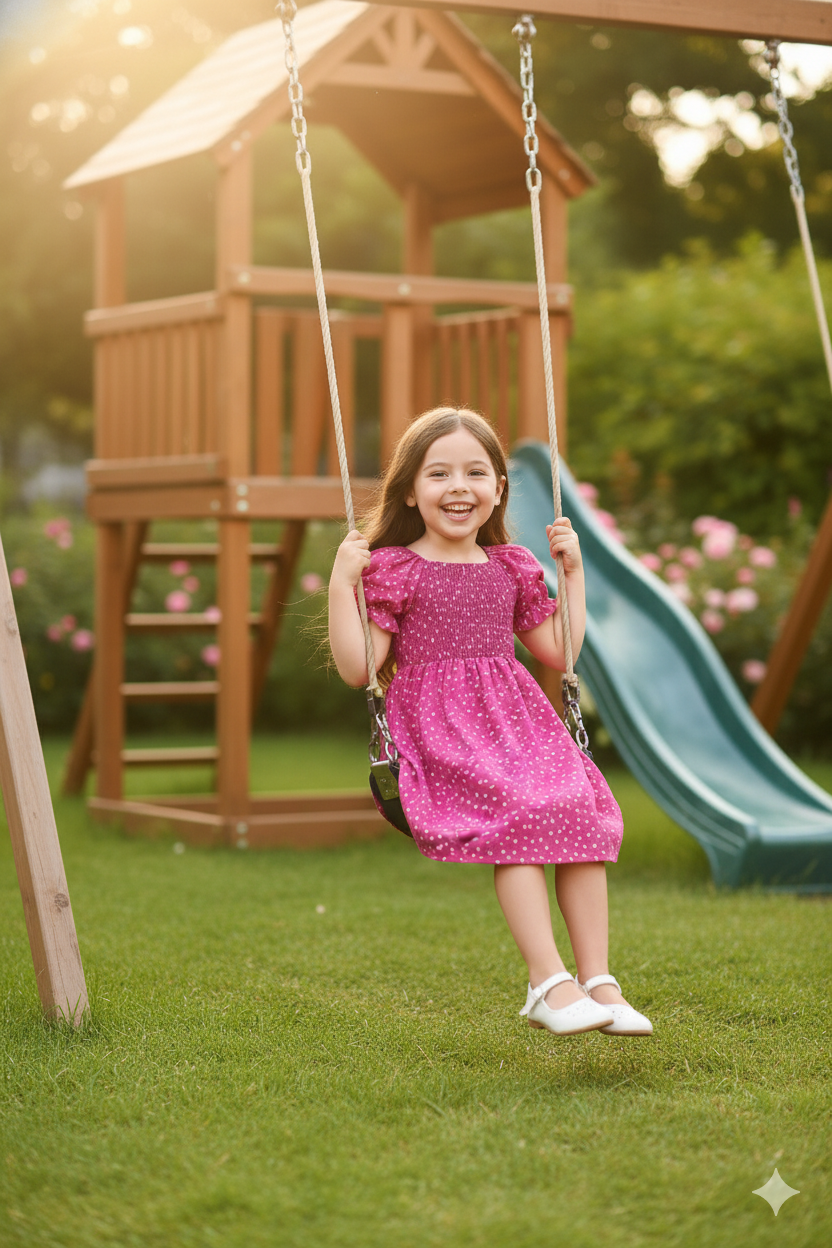 Pink Color Floral Printed Short Sleeve A-Line Baby Dress