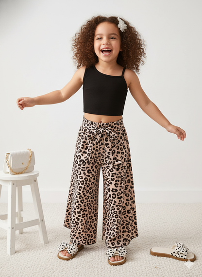 Trendy Leopard Print Skirt & Black Crop Top Set – Cotton Spandex