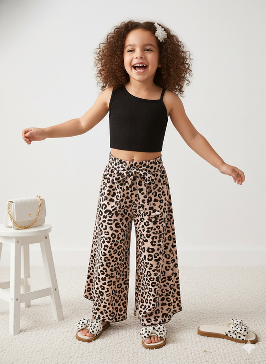Trendy Leopard Print Skirt & Black Crop Top Set – Cotton Spandex