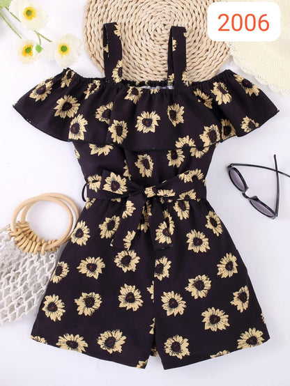Sunflower Print Off-Shoulder Jumpsuit – Cotton Spandex