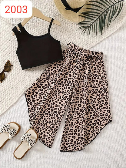 Trendy Leopard Print Skirt & Black Crop Top Set – Cotton Spandex